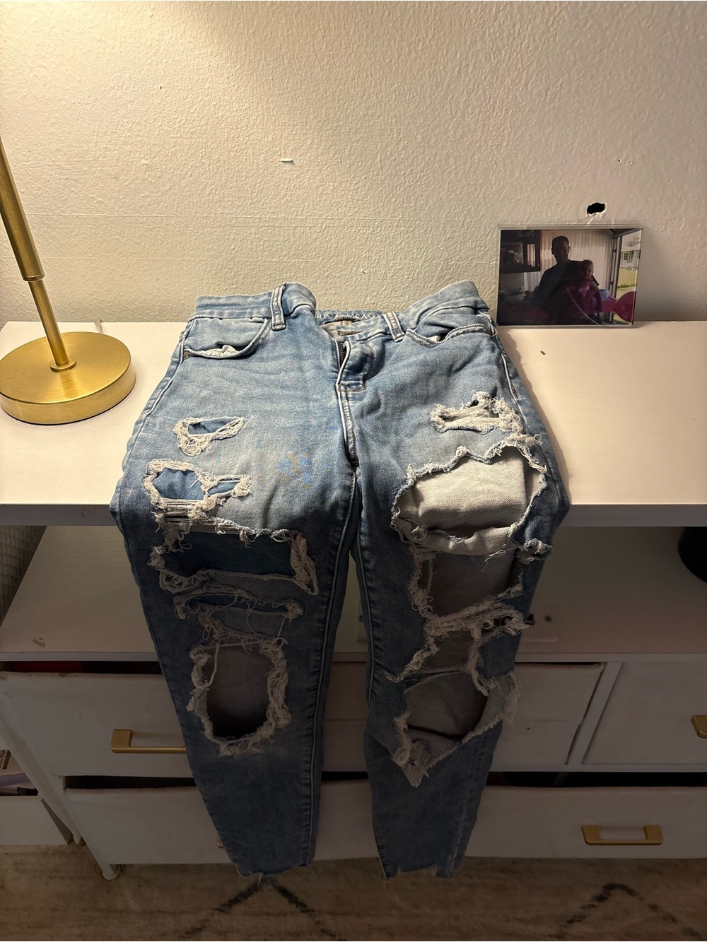 American Eagle Outfitters Light Blue Ripped Skinny Jeans